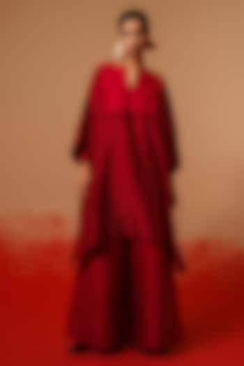 Red Crushed Silk Textured Tunic by STOIQUE at Pernia's Pop Up Shop