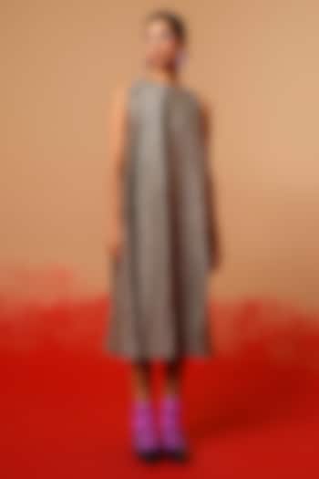 Grey Crushed Silk Pleated Midi Vacation Dress by STOIQUE at Pernia's Pop Up Shop