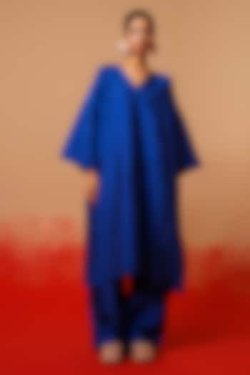 Electric Blue Crushed Silk Tunic by STOIQUE at Pernia's Pop Up Shop