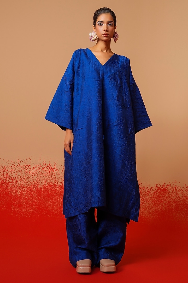 Electric Blue Crushed Silk Tunic by STOIQUE at Pernia's Pop Up Shop