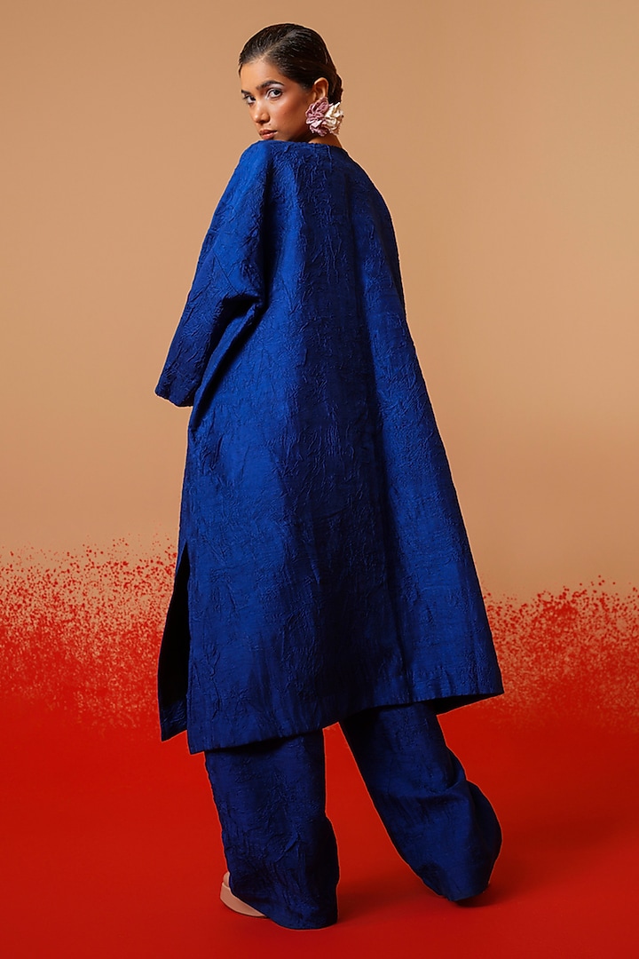 Electric Blue Crushed Silk Tunic by STOIQUE at Pernia's Pop Up Shop