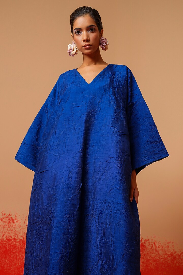 Electric Blue Crushed Silk Tunic by STOIQUE at Pernia's Pop Up Shop