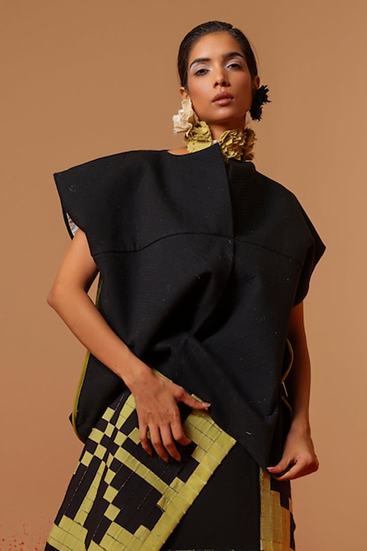 Black Cotton Matty Structured Top by STOIQUE at Pernia's Pop Up Shop