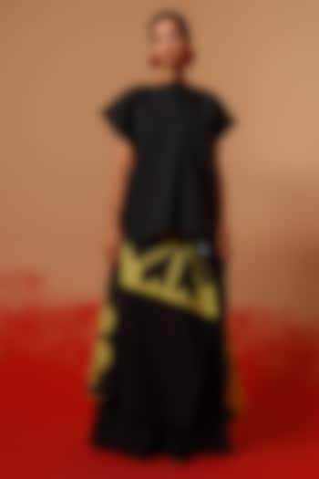 Black & Lime Cotton Striped Draped Skirt by STOIQUE at Pernia's Pop Up Shop