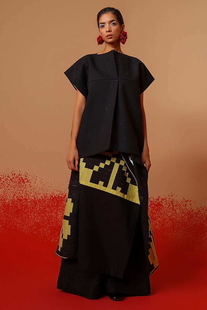 Black Mysore Silk Trousers by STOIQUE at Pernia's Pop Up Shop