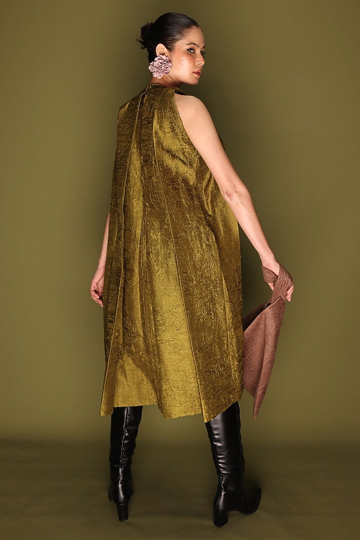 Grey Mysore Silk Pleated Midi Vacation Dress by STOIQUE at Pernia's Pop Up Shop