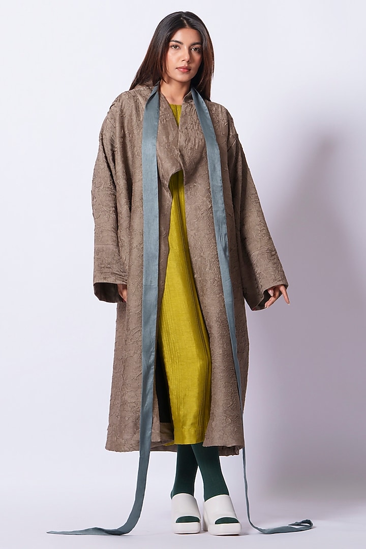 Grey Mysore Silk Pleated Oversized Jacket by STOIQUE at Pernia's Pop Up Shop
