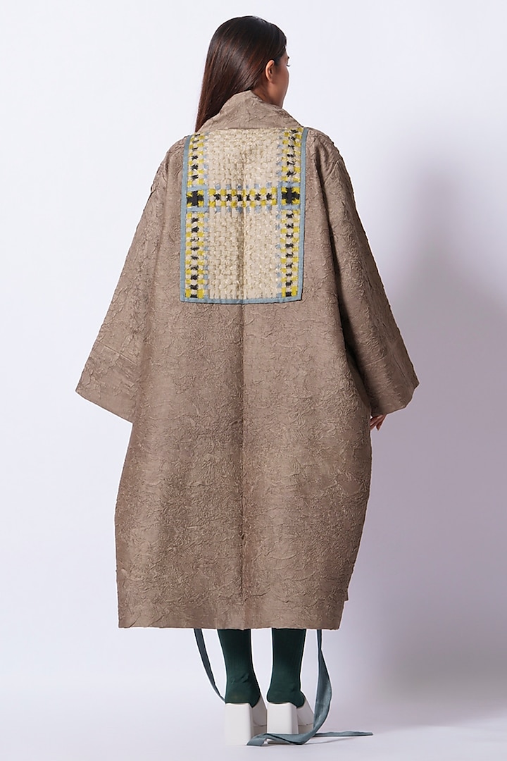 Grey Mysore Silk Pleated Oversized Jacket by STOIQUE at Pernia's Pop Up Shop