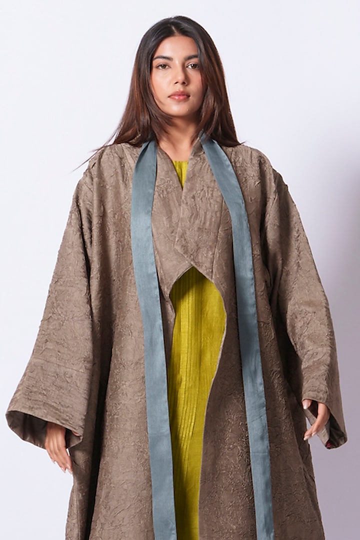 Grey Mysore Silk Pleated Oversized Jacket by STOIQUE at Pernia's Pop Up Shop