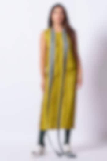 Moss Green Mysore Silk Midi Summer Dress by STOIQUE at Pernia's Pop Up Shop