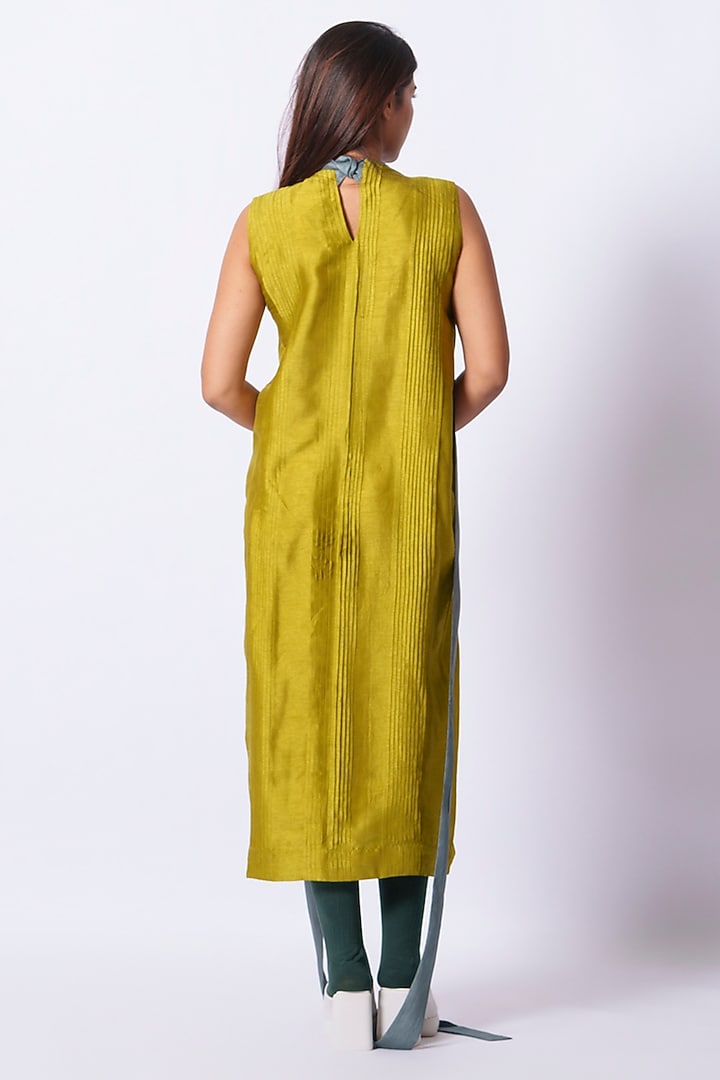 Moss Green Mysore Silk Midi Summer Dress by STOIQUE at Pernia's Pop Up Shop