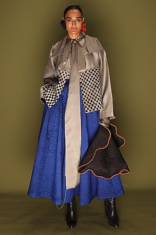Blue Mysore Silk Quilted Skirt by STOIQUE