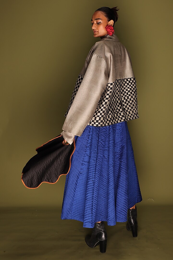 Blue Mysore Silk Quilted Skirt by STOIQUE at Pernia's Pop Up Shop