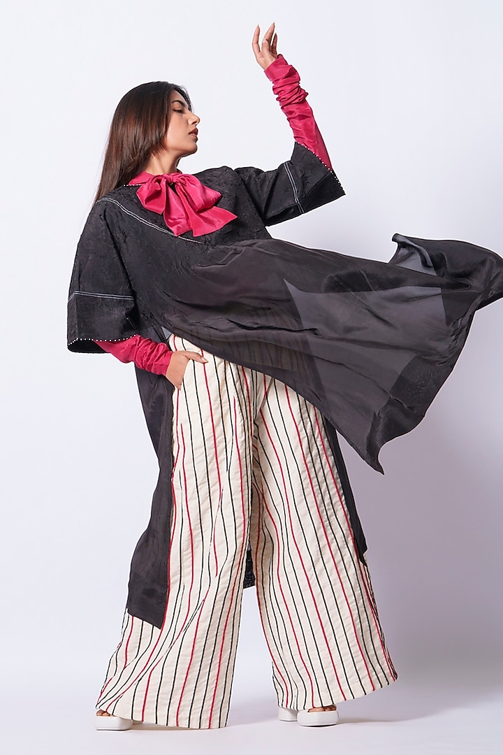 Black Upada Silk Relaxed Tunic by STOIQUE at Pernia's Pop Up Shop