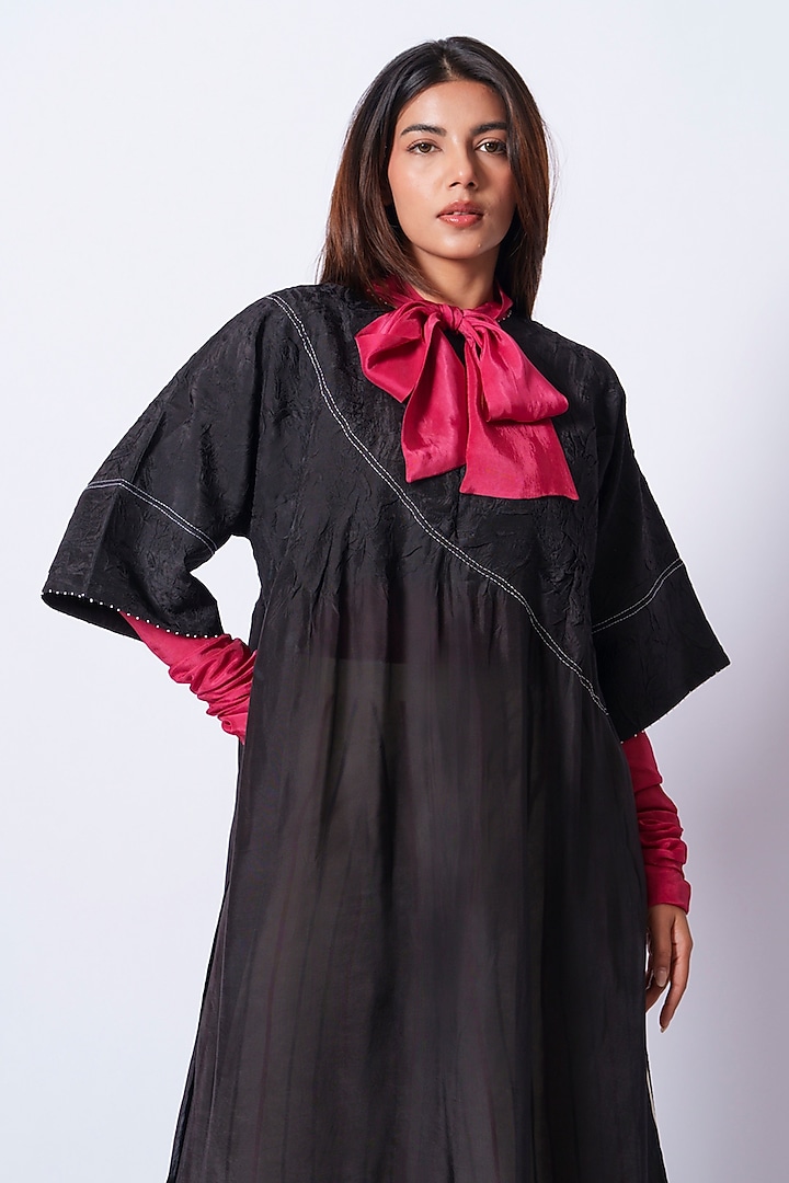 Black Upada Silk Relaxed Tunic by STOIQUE at Pernia's Pop Up Shop