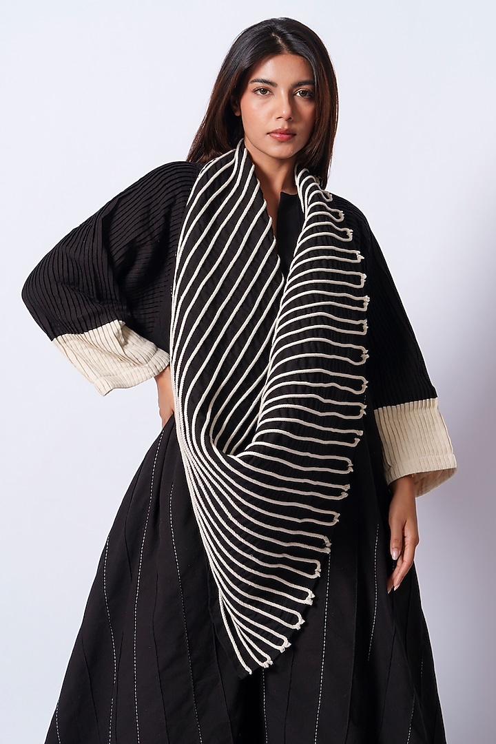 Black Cotton Matty Corded Scarf by STOIQUE at Pernia's Pop Up Shop