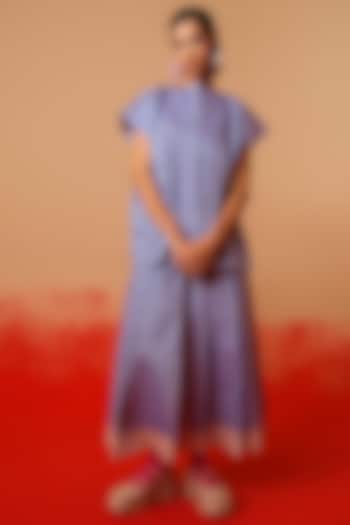 Pink & Blue Italian Cotton Hand Block Printed Oversized Top by STOIQUE at Pernia's Pop Up Shop