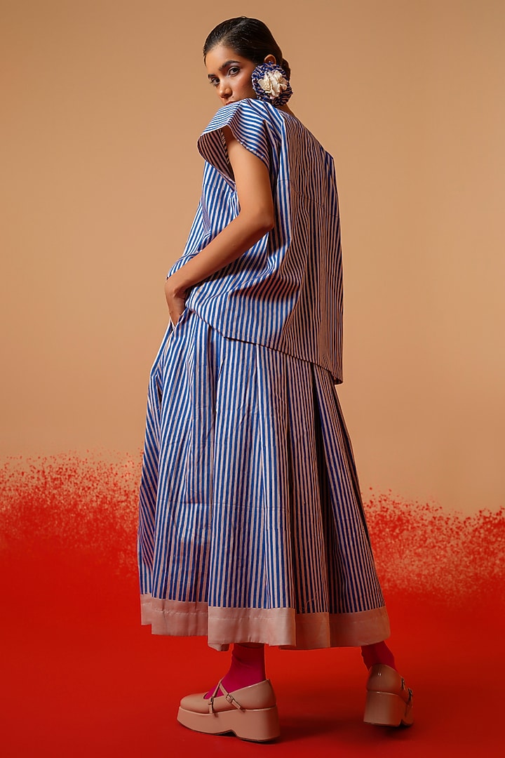 Pink & Blue Italian Cotton Handblock Printed Oversized Top by STOIQUE at Pernia's Pop Up Shop