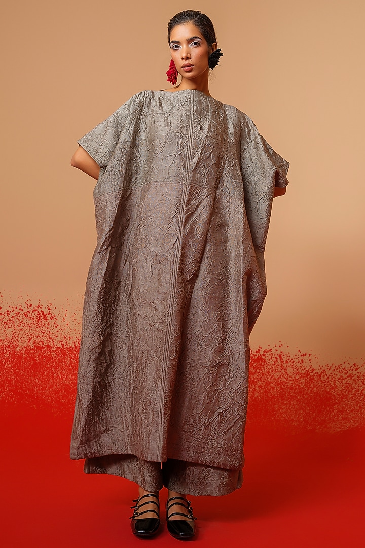 Grey Crushed Silk Kaftan-Style Dress by STOIQUE at Pernia's Pop Up Shop
