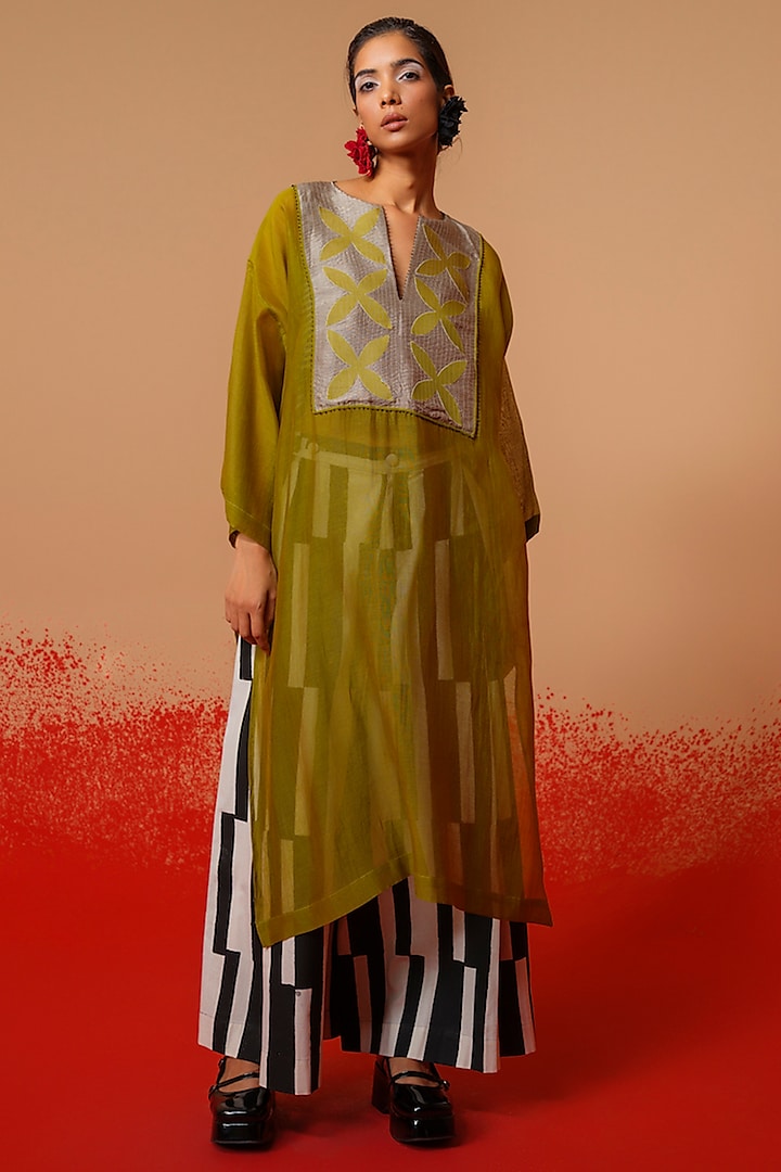 Moss Green Cotton Chanderi Tunic by STOIQUE at Pernia's Pop Up Shop