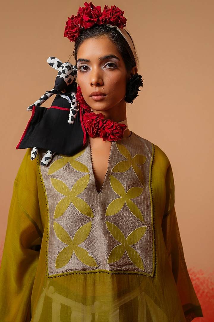 Moss Grey & Grey Cotton Chanderi Tunic by STOIQUE at Pernia's Pop Up Shop