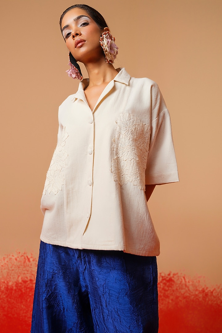 Natural-Colored Handwoven Cotton Top by STOIQUE at Pernia's Pop Up Shop