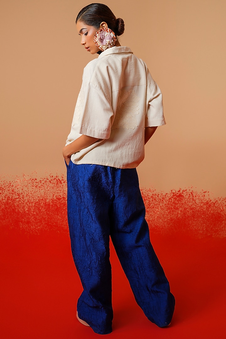 Electric Blue Mysore Silk Trousers by STOIQUE at Pernia's Pop Up Shop