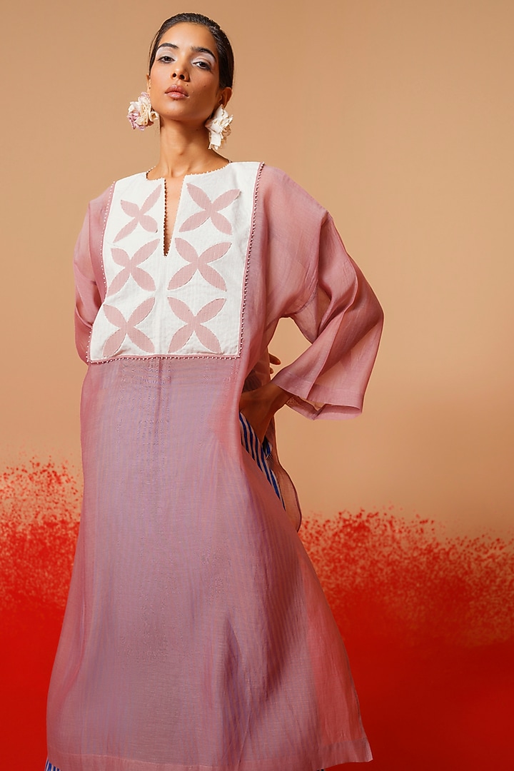 Pink & Ivory Cotton Chanderi Tunic by STOIQUE at Pernia's Pop Up Shop