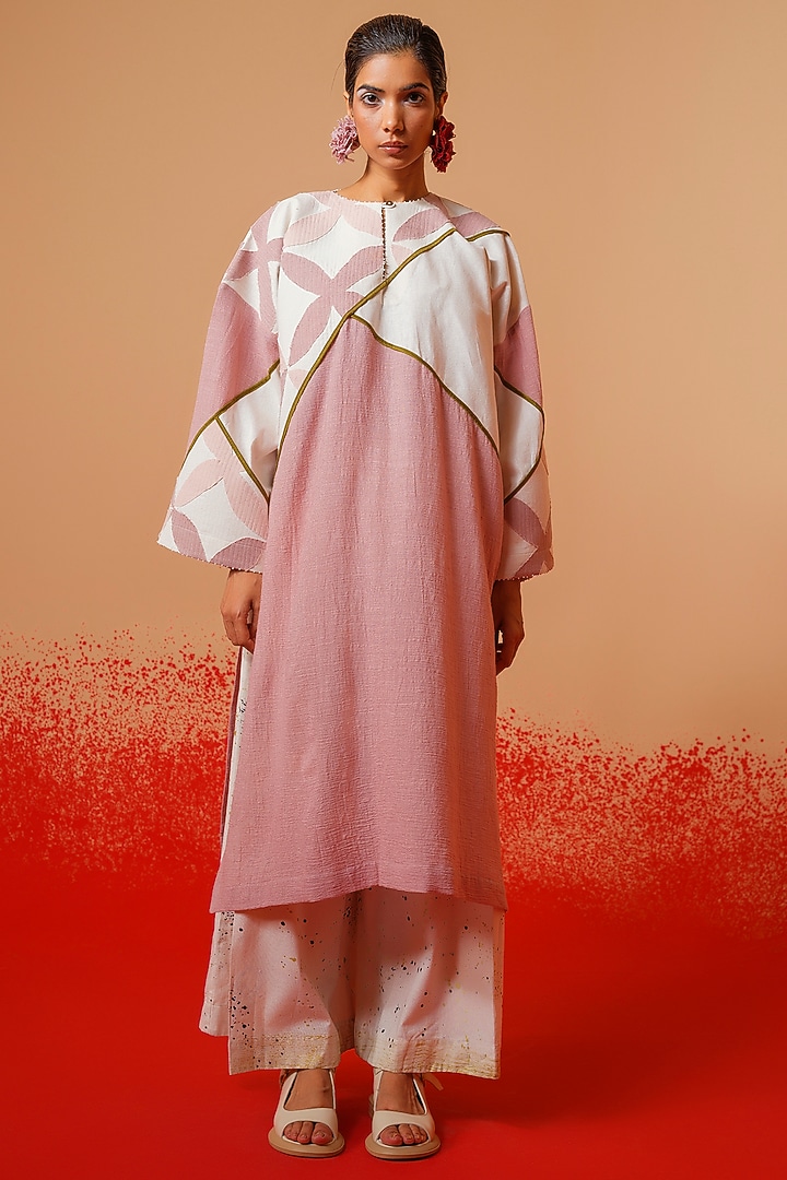 Rose Pink & Ivory Cotton Patchwork Tunic by STOIQUE at Pernia's Pop Up Shop
