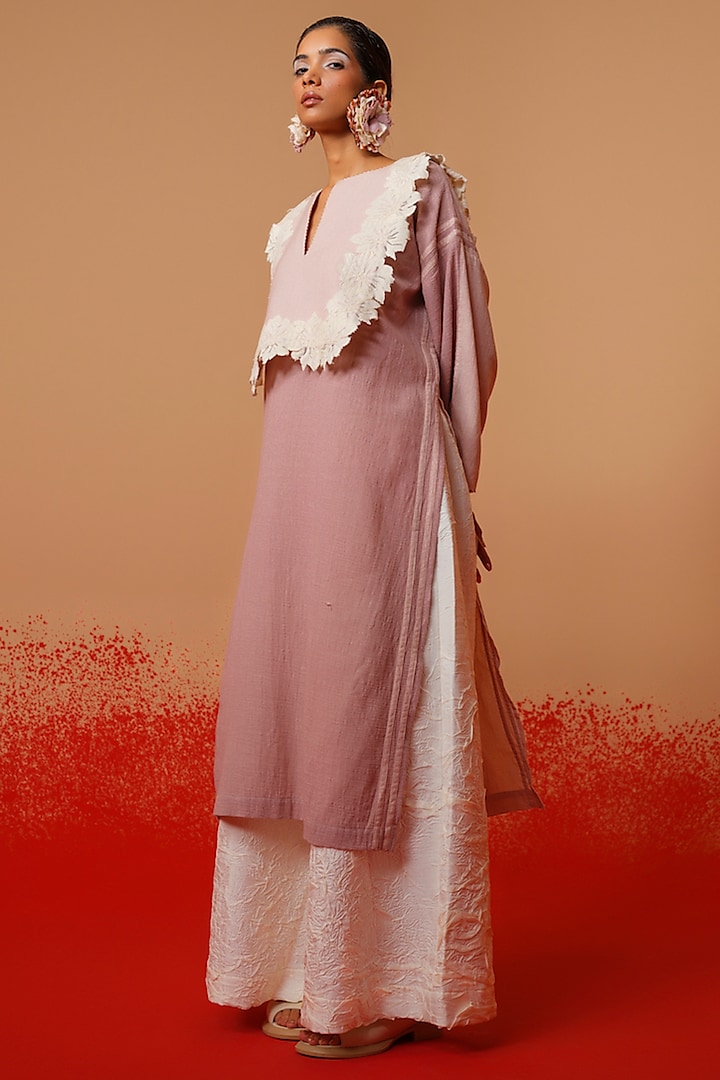 Pink & Ivory Crushed Cotton Overlay Tunic by STOIQUE at Pernia's Pop Up Shop