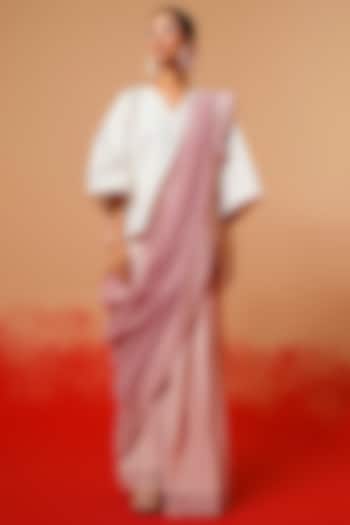 Pink & Ivory Crushed Cotton Party Wear Saree by STOIQUE at Pernia's Pop Up Shop