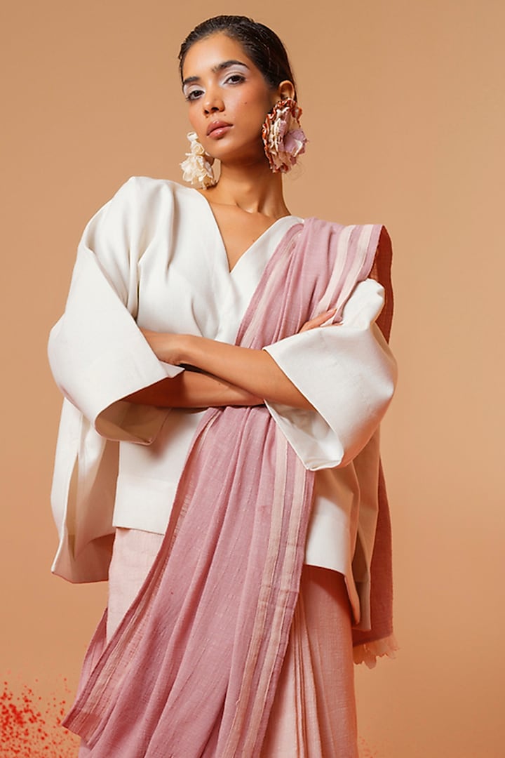 Rose Pink-Mauve Crushed Cotton Floral Motifs Party Wear Saree by STOIQUE at Pernia's Pop Up Shop