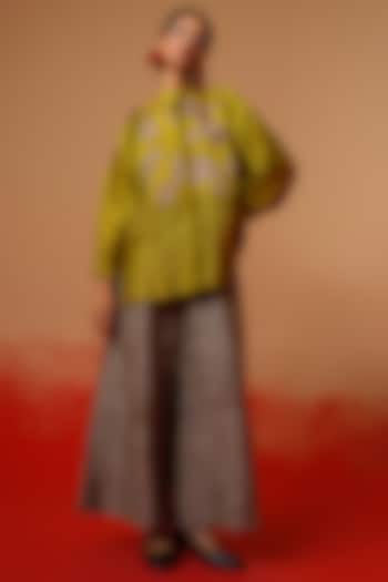 Grey Crushed Silk Trousers by STOIQUE at Pernia's Pop Up Shop