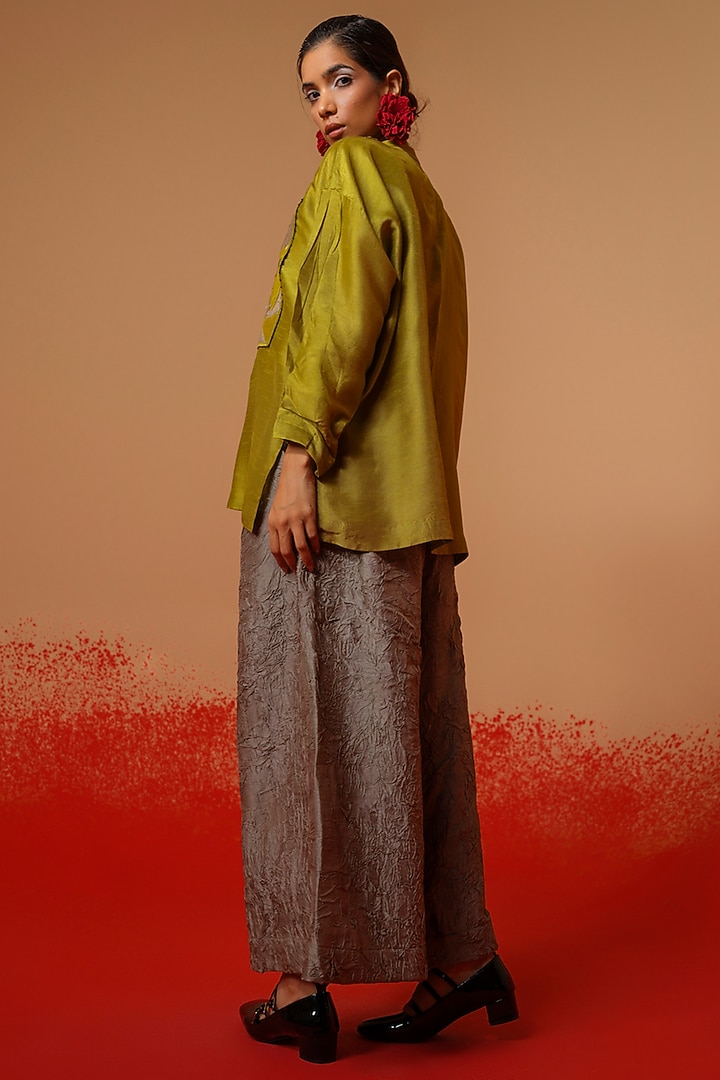 Grey Mysore Silk Trousers by STOIQUE at Pernia's Pop Up Shop