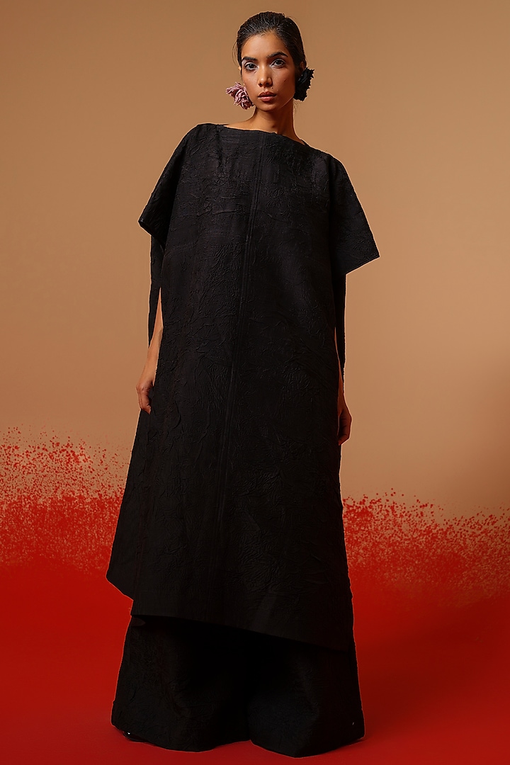 Black Crushed Silk Kaftan-Style Dress by STOIQUE at Pernia's Pop Up Shop