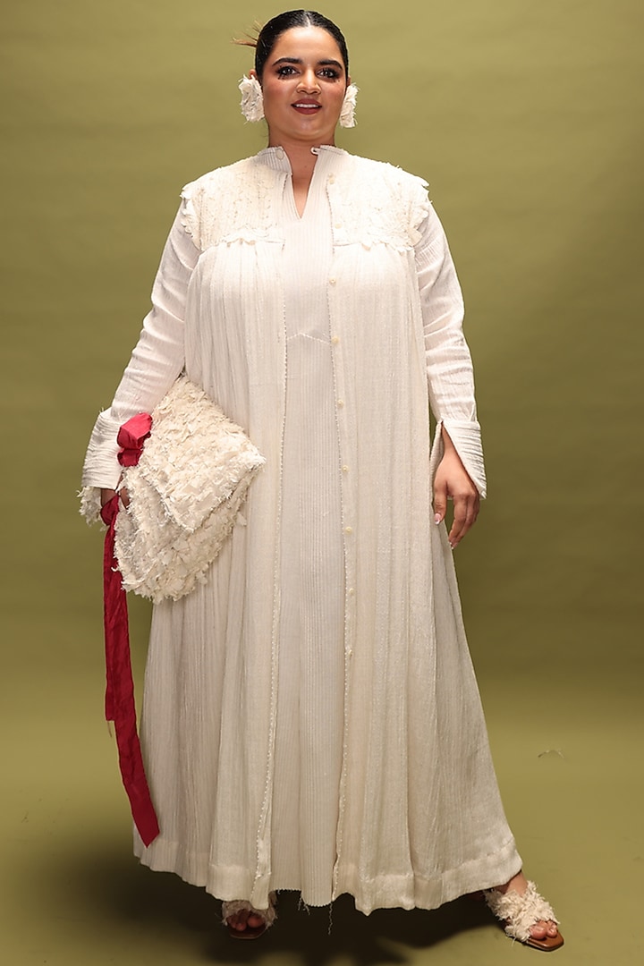 White Crushed Cotton Floral Motif Overlay by STOIQUE at Pernia's Pop Up Shop