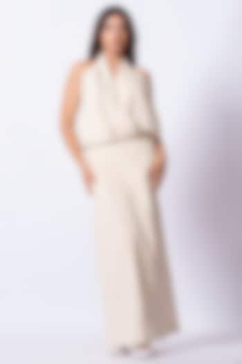 Ivory Pleated Cotton Draped Summer Dress by STOIQUE at Pernia's Pop Up Shop