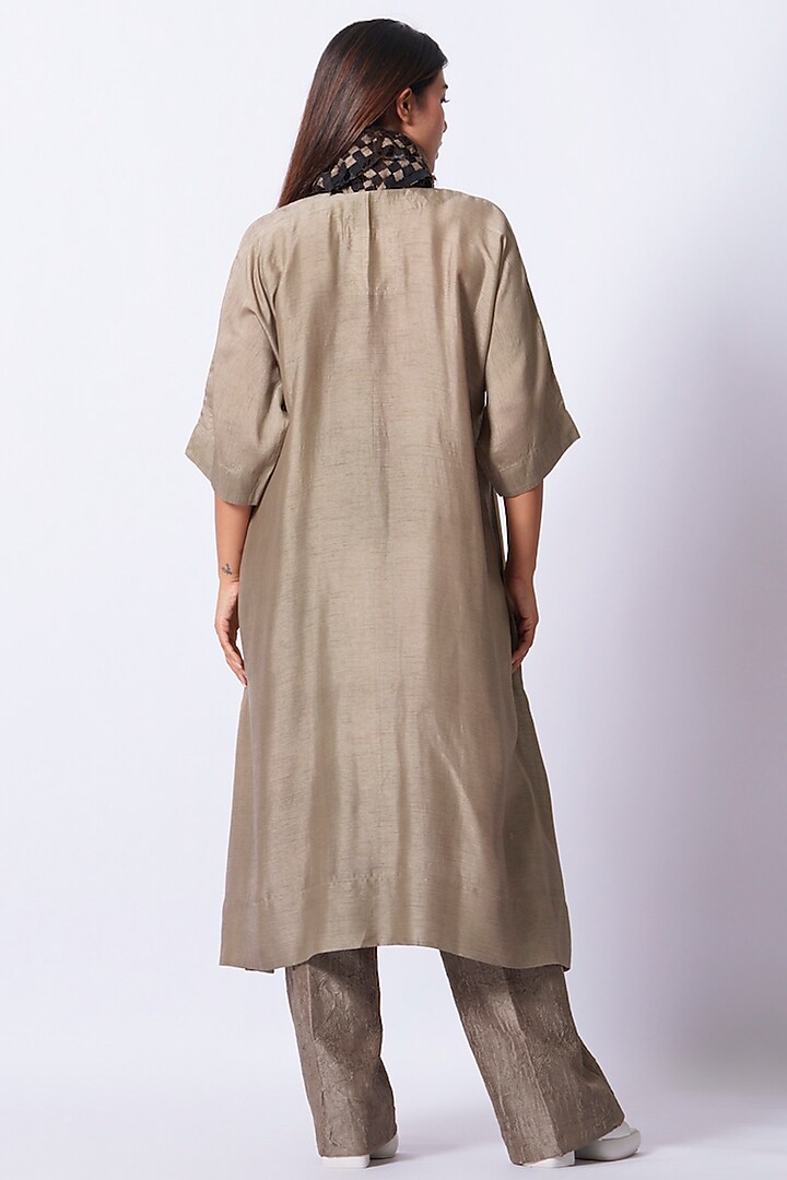 Grey Mysore Silk Tunic by STOIQUE at Pernia's Pop Up Shop