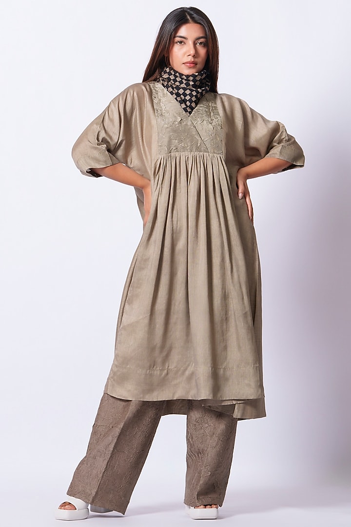 Grey Mysore Silk Tunic by STOIQUE at Pernia's Pop Up Shop