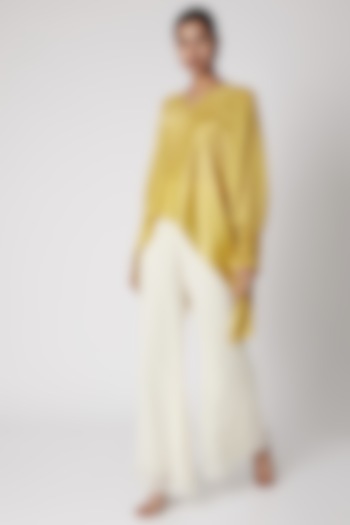 Yellow Embroidered Tunic With Pants by Shruti Ranka