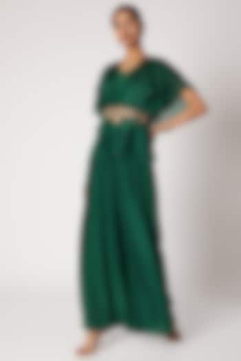 Emerald Green Crop Top With Pants & Belt by Shruti Ranka at Pernia's Pop Up Shop
