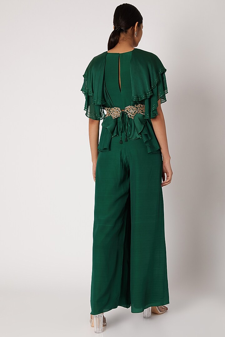 Emerald Green Crop Top With Pants & Belt by Shruti Ranka at Pernia's Pop Up Shop