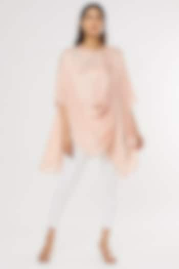 Blush Pink Satin Draped Tunic by Shruti Ranka at Pernia's Pop Up Shop