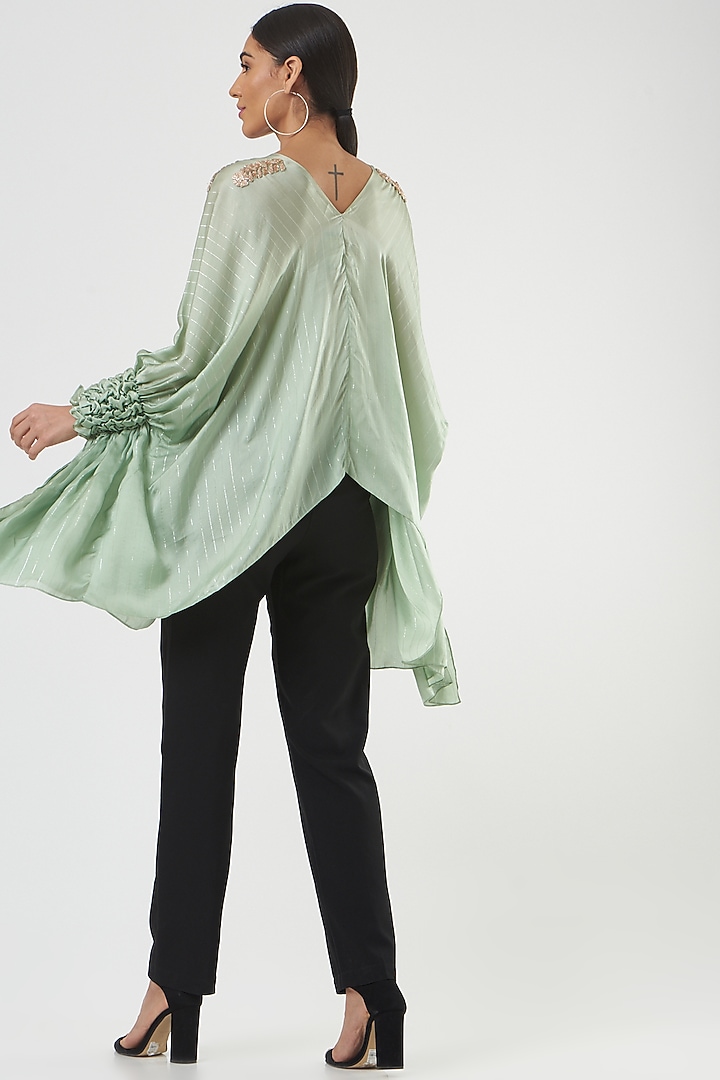 Aqua Blue Cotton Satin Smocked Tunic by Shruti Ranka at Pernia's Pop Up Shop
