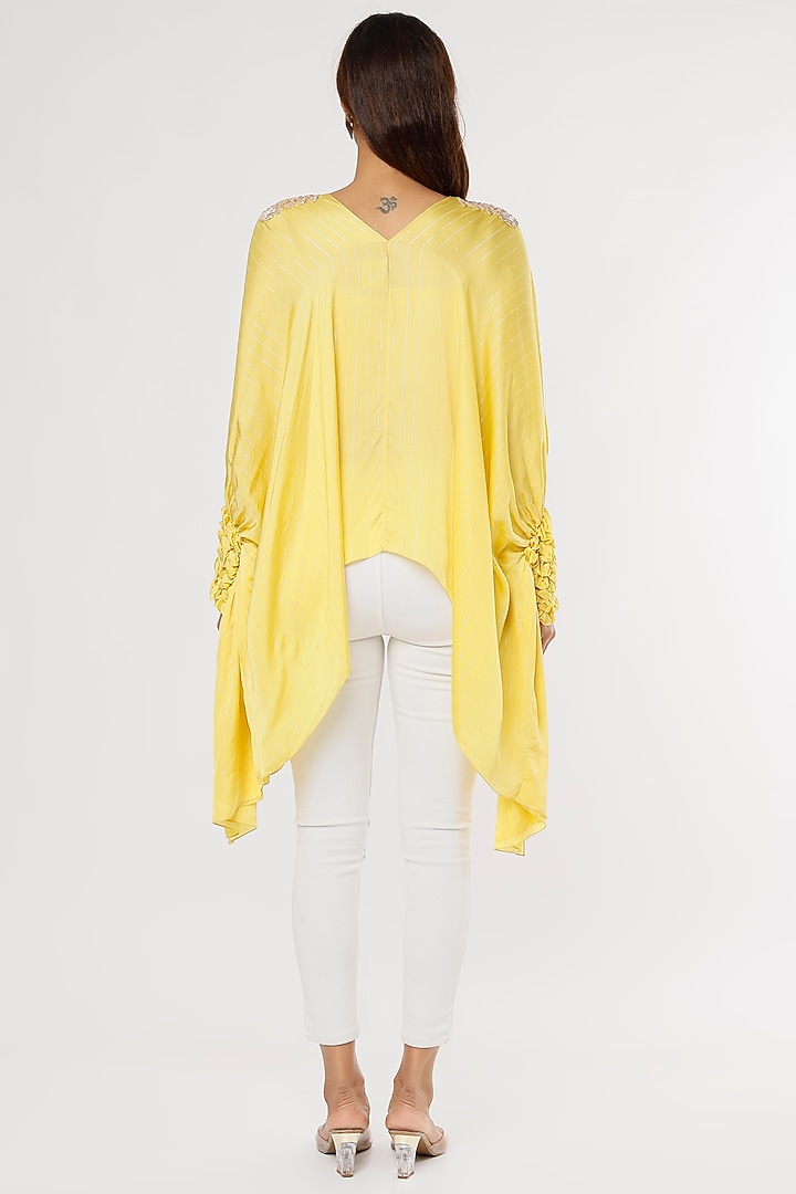 Yellow Satin Smocked Tunic by Shruti Ranka at Pernia's Pop Up Shop