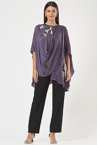 Purple Satin Draped Tunic by Shruti Ranka