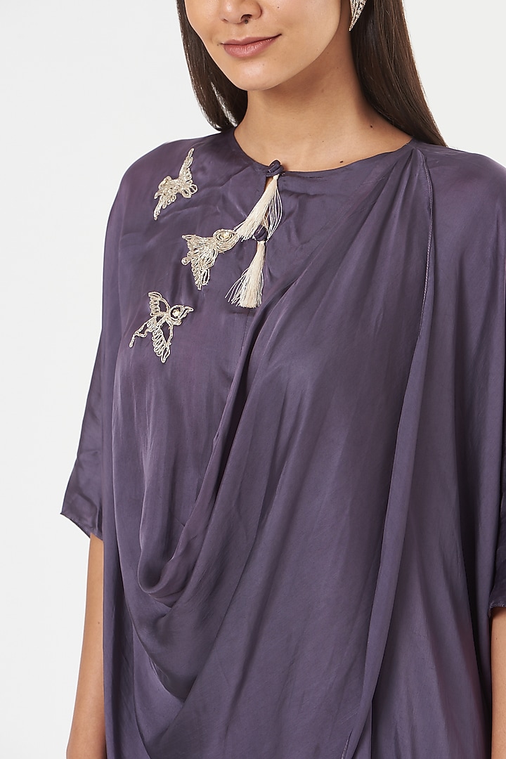 Purple Satin Draped Tunic by Shruti Ranka at Pernia's Pop Up Shop