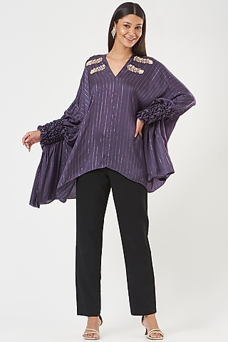 Purple Satin Smocked Tunic by Shruti Ranka