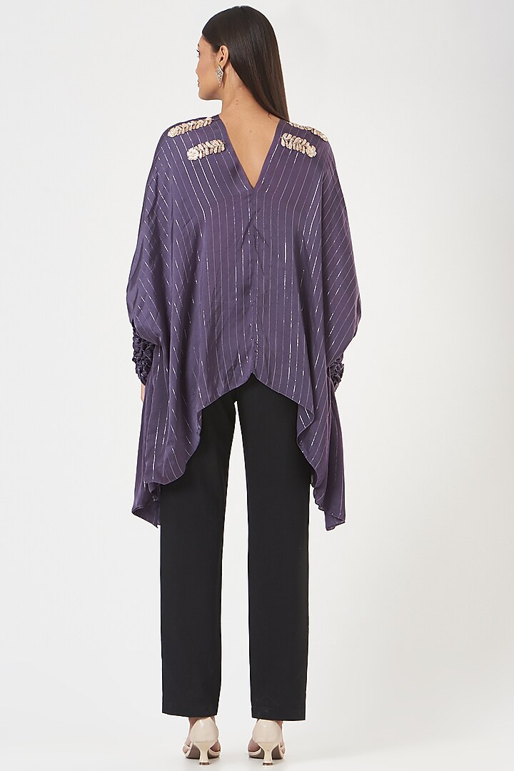 Purple Satin Smocked Tunic by Shruti Ranka at Pernia's Pop Up Shop