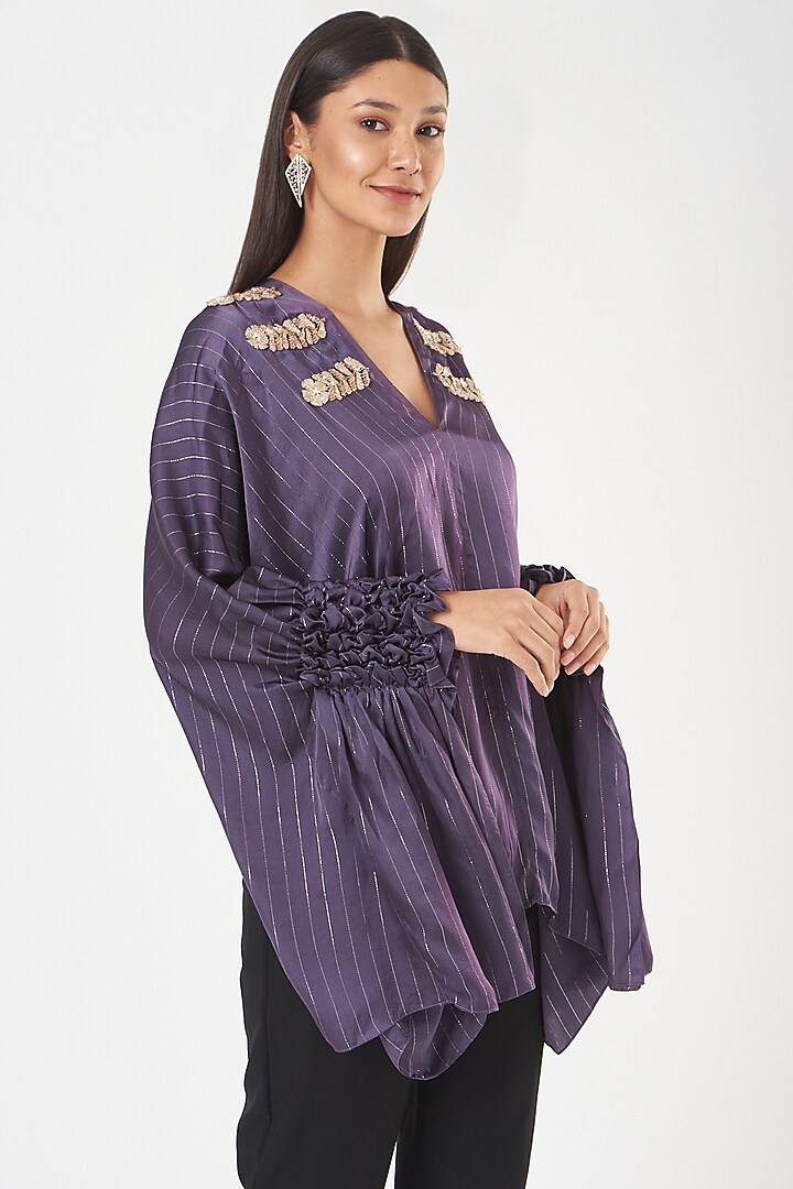 Purple Satin Smocked Tunic by Shruti Ranka at Pernia's Pop Up Shop